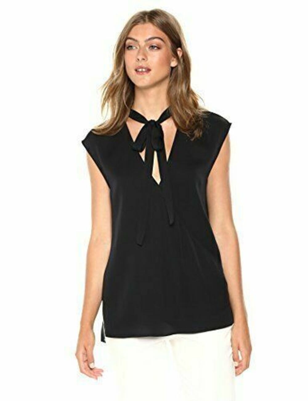 THEORY Relaxed Tie-Neck Sleeveless Silk Wrap Top in Black Size Small